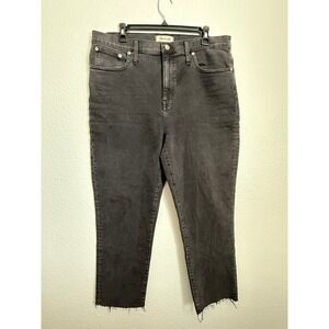 Madewell High-Rise Slim Crop Boyjean Washed Black Raw Hem Denim Jean Size 31 NEW